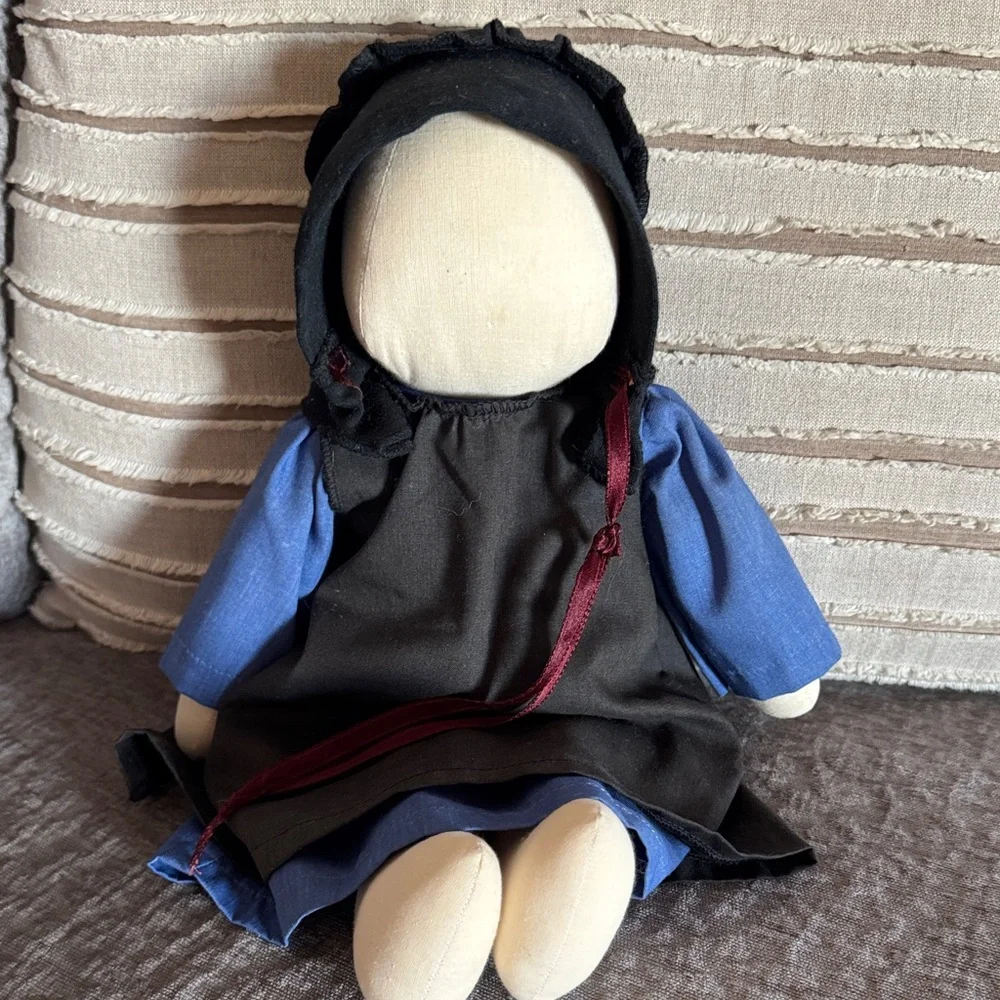 Vintage Handmade Doll  Blue and Black Amish Outfit